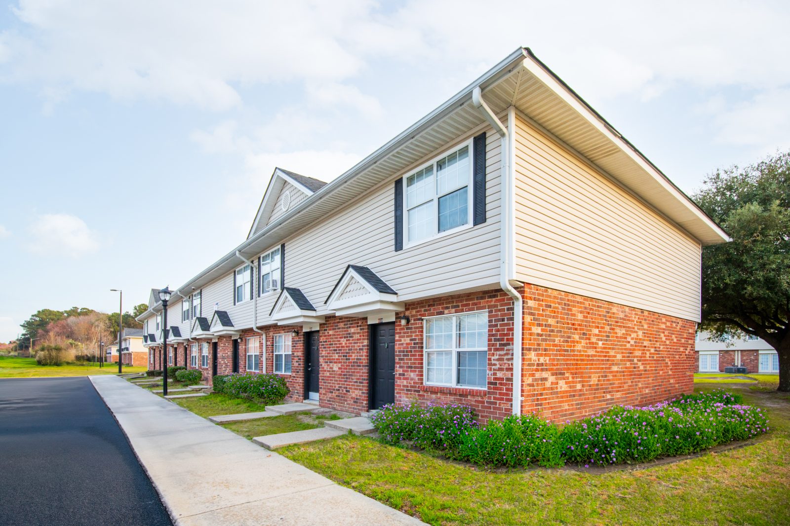 Two story condo building.